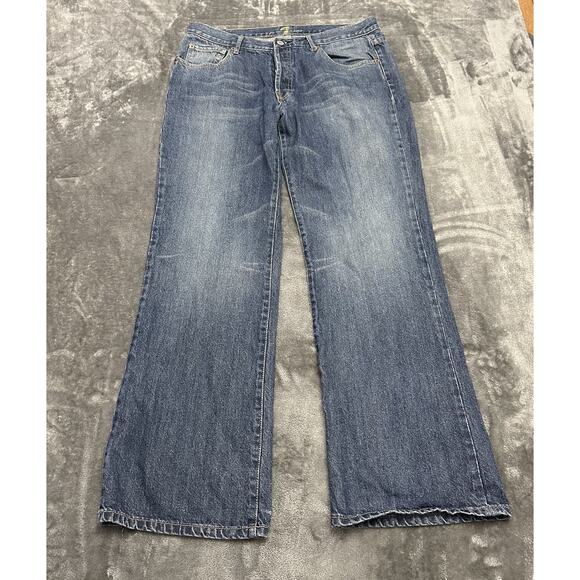 7 For All Mankind Jeans Men’s 33 Blue Button Fly Relaxed Fit Straight Pants - Picture 2 of 13